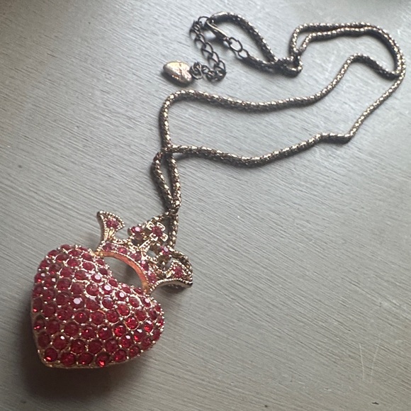 Betsey Johnson Jewelry - Crystal Heart Crown Pendant Necklace - Pink